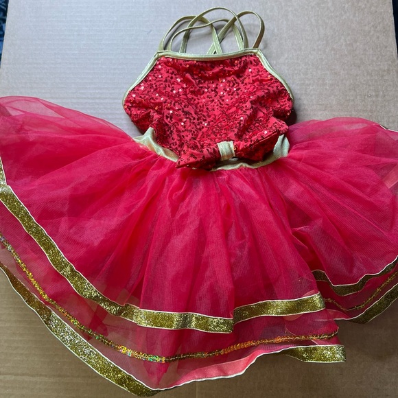 Weissman Gold Metallic Ribbon and Sequin Tutu Dress Size Child Small Red - Picture 2 of 9